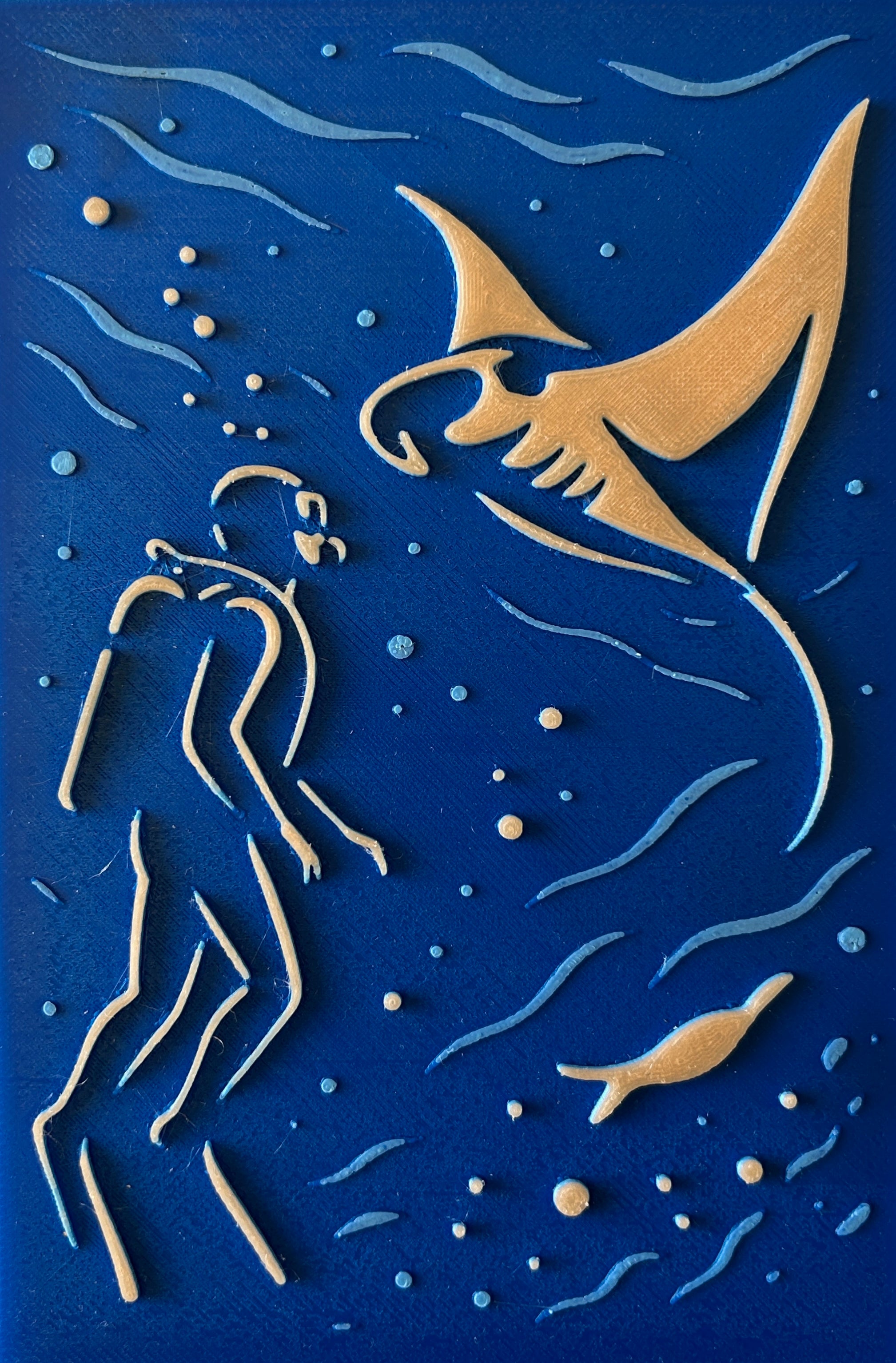 Tableau 3D "Rencontre Majestueuse" – Plongeur & Raie Manta (HueForge)