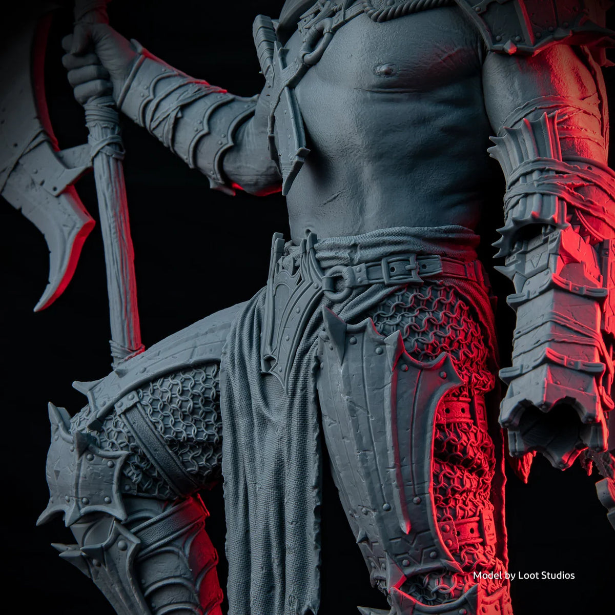 Détail d'armure et cotte de mailles imprimées en résine ELEGOO 8K (Loot Studios)