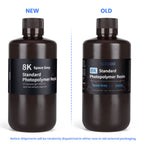 Comparatif ancien et nouveau packaging de la résine ELEGOO 8K Space Grey 1000 g