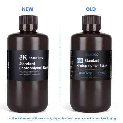 Comparatif ancien et nouveau packaging de la résine ELEGOO 8K Space Grey 1000 g