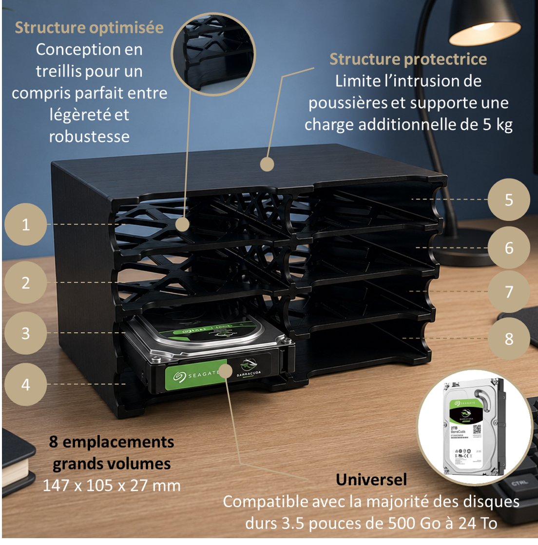 Boîtier Disque Dur 8 Baies pour 3.5" HDD/SSD