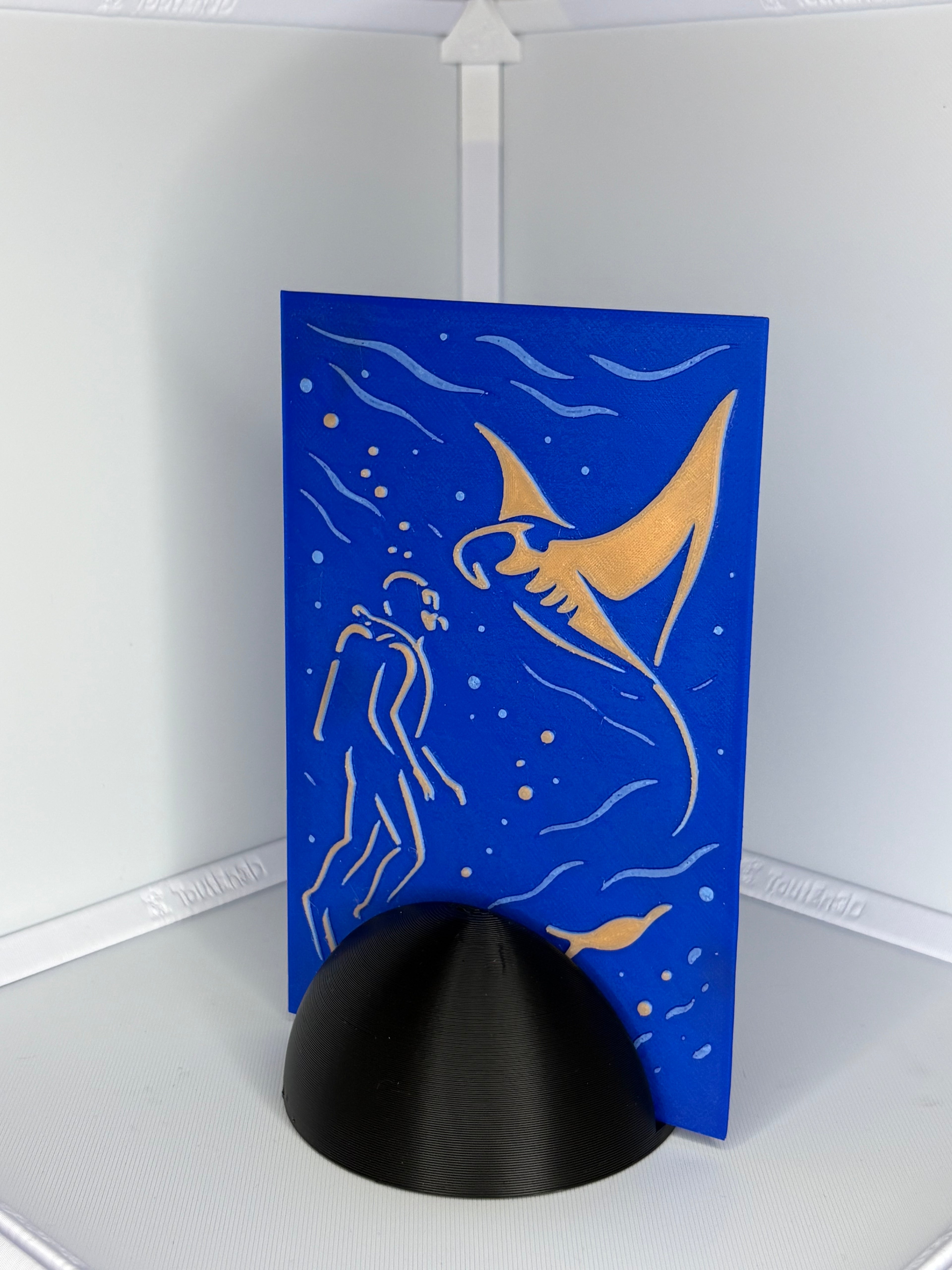 Tableau 3D "Rencontre Majestueuse" – Plongeur & Raie Manta (HueForge)