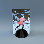 Tableau 3D patineuse sous la lune posé de face sur son socle noir mat