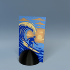 Tableau 3D « La vague parfaite » de trois quarts sur socle hémisphérique noir